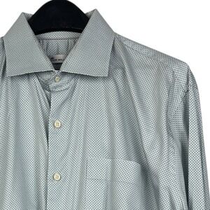 Peter Millar Mens XL‎ 100% Cotton Lightweight Button Up Blue Dots Microdots